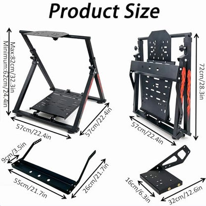 Qvwzd Racing Wheel Stand Foldable Height Adjustable Steering Wheel Stand Portable Racing Simulator Cockpit Metal Frame Universal Fit for Logitech G29 G920 G923 G27 G25 Thrustmaster T300RS T248 T150 T500 Xbox PS4 PS5 PC Square Tube Stand With Chair Slot