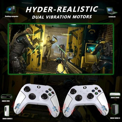 YUYIU Upgrade 2.4GHz Controller with 7 Colors RGB Light for Xbox Controller, Xbox One Series X|S,Consoles,Steam PC Windows, with 1000mAh Battery/Dual Vib-Ration/Turbo/Programmable, 3.5mm Audio Jack - color: Pearl White