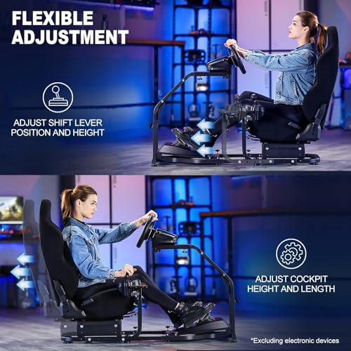 Marada Racing Simulator Cockpit with Black Gaming Seat Fit for Logitech G29 G920, for Thrustmaster T300RS T150, for Fanatec, Adjustable Car Driving Stand,Not Included Steering Wheel, Pedal & Shifter
