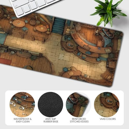 Extended Keyboard and Mouse pad, Fantasy Tavern Pattern, 35.4 x 15.7 Inch, Gaming Desk mat with Non-Slip Base and Waterproof Finish, Suitable for Home Office and workstations. - color: With Fantasy Village Design