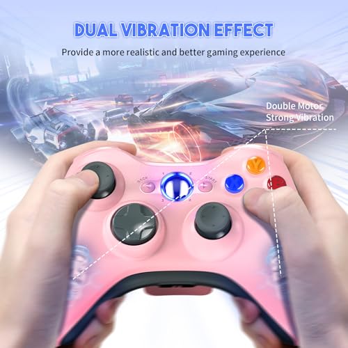 Gamrombo 2 Pack Replacement for Xbox 360 Controller, Wireless Controllers Gamepad Upgraded Joystick Compatible with 360 & Slim, Windows 11/10/8/7 PC Controller with Dual Shock, 2.5mm Audio Jack (Pink) [microsoft_xbox_360] - color: Pink+Pink