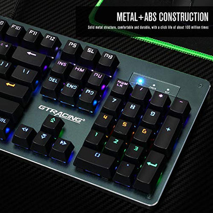 GTRACING Mechanical Keyboard, Wired Gaming Keyboard, Switch 104 Keys Rainbow Backlit Keyboard and 20 LED Lighting Effect for PC Computer Gamers (Gray)