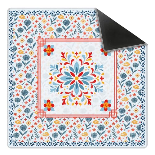 Blue and Red Floral Chinoiserie Mahjong Mat 31.5 x 31.5 in, Oriental Chinese Non-Slip Noise Reduction Gaming Mat for Table American Mahjong Poker Board Games Card Games Dominoes - color: Red & Blue Pattern Mahjong Mat