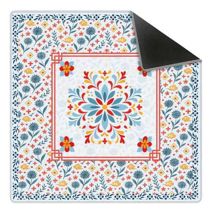 Blue and Red Floral Chinoiserie Mahjong Mat 31.5 x 31.5 in, Oriental Chinese Non-Slip Noise Reduction Gaming Mat for Table American Mahjong Poker Board Games Card Games Dominoes - color: Red & Blue Pattern Mahjong Mat