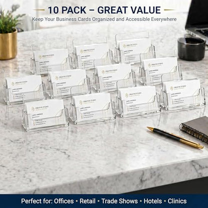 Lineshading 10 Pack Business Card Holder Desk Clear Acrylic Name Card Display Stand Tabletop Vertical Organizer Fits 3.5" x 2" Standard for Office Marketing Wedding Businesses Event Planning