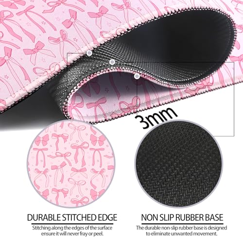 Pretty Bow Girly Gaming Desk Mat, Computer Keyboard Large Extended Long Mouse Pad for Office and Home, XL (W24) - color: W24