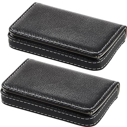 Outus 2 Pcs Business Card Holder, PU Leather Business Card Case Pocket Wallet with Magnetic Shut for Valentines Gift Adult(Black) - color: Black