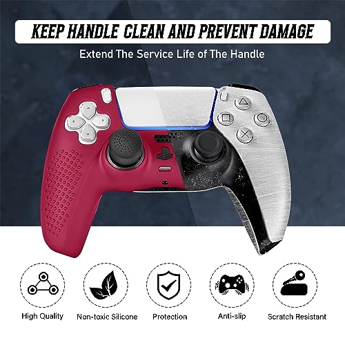 PS5 Controller Skin, Anti-Slip Soft Silicone Protective Cover Case for PlayStation 5 Controller Grip Accessories, 2 Pack with 8 x Thumb Grip Caps (Cosmic Red) - color: Cosmic Red