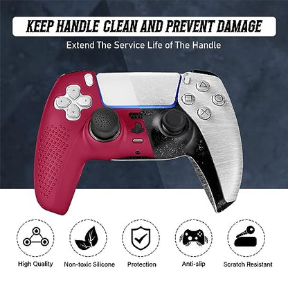 PS5 Controller Skin, Anti-Slip Soft Silicone Protective Cover Case for PlayStation 5 Controller Grip Accessories, 2 Pack with 8 x Thumb Grip Caps (Cosmic Red) - color: Cosmic Red