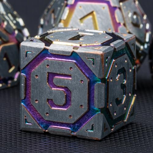 DND Metal Dice Set, Polyhedral Dice Set for RPG D&D Dice with Cracks Dungeons and Dragons Dice Set for RPG TTRPG D&D Die with Gift Case（Silver and Coloured Ink-1） for Ages 15 and Up - color: Silver and Coloured Ink-1