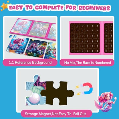 Magnetic Jigsaw Puzzles for Toddlers Kids 3-8 Girls,(3 36-Pieces) Travel Puzzles Toys for Kids Ages 4-6,Take-Along Car Airplane Road Trip Activities Game for 3 4 5 6 7 8 Year Old Birthday Gift,Mermaid - style: Mermaid Princess