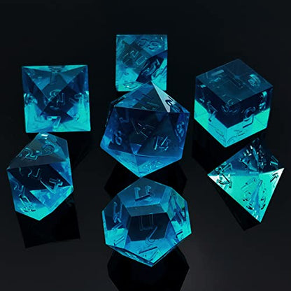 Bescon Crystal Clear (Unpainted) Sharp Edge DND Dice Set of 7, Razor Edged Polyhedral D&D Dice Set for Dungeons and Dragons Role Playing Games, Steelblue Color - color: Steelblue