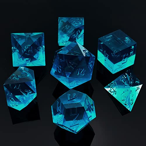 Bescon Crystal Clear (Unpainted) Sharp Edge DND Dice Set of 7, Razor Edged Polyhedral D&D Dice Set for Dungeons and Dragons Role Playing Games, Steelblue Color - color: Steelblue