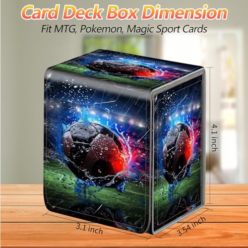 Card Deck Box, Card Storage Box Fits 100+ Single Sleeved Cards, Large Capacity PU Leather Card Storage Box with Strong Magnet for Magic Commander TCG CCG, Asian Red Black Ball - color: Asian Red Black Ball