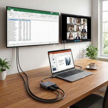 DisplayPort to Dual HDMI Adapter 4K 60Hz, MST Hub Splitter | Converter Dual Monitors Extended Display SST MST Hub, Display Port Extend 1 in 2 HDMI Out, DP to 2X HDMI 2.0