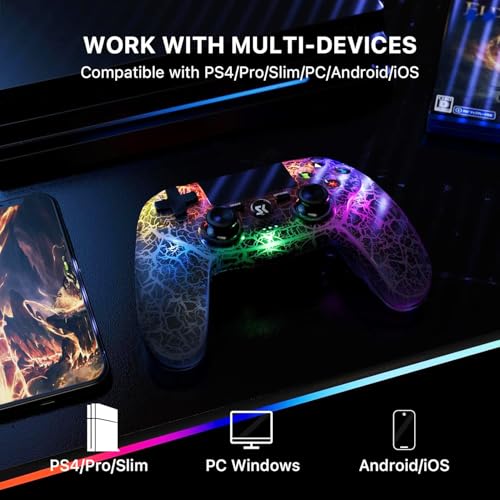2 Pack Wireless Controller for PS4, With Adjustable RGB Lighting, 1000mAh Battery, Dual Vibration Motors, and 6-Axis Gyroscope, Gaming Controller Compatible with Playstation 4/Slim/Pro/PC/IOS/Android - color: Black and White