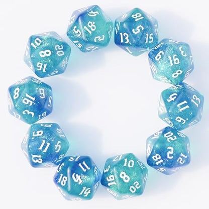 10PCs D20 Polyhedral Dice Set 22mm for DND RPG MTG Dungeons and Dragons Dice (Blue + Cyan) - color: Blue + Cyan