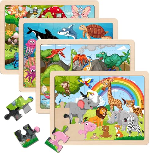 Wooden Puzzles for Kids Ages 4-6, 24 Piece Animals Puzzles for Toddlers,Jigsaw Puzzles for Kids Ages 3-5, Preschool Educational Puzzles Board Toys Gifts for Boys and Girls 3 4 5 6 Years Old - style: Wooden puzzles