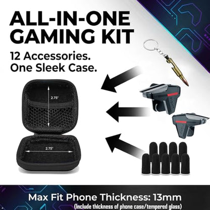 13 in 1 PUBG Mobile Game Controller for Android Phone & iPhone | For Pubg/Call of Duty/Fortnitee, 4 fingers operation, max thickness: 13mm, with cell phone game finger sleeves - color: Black