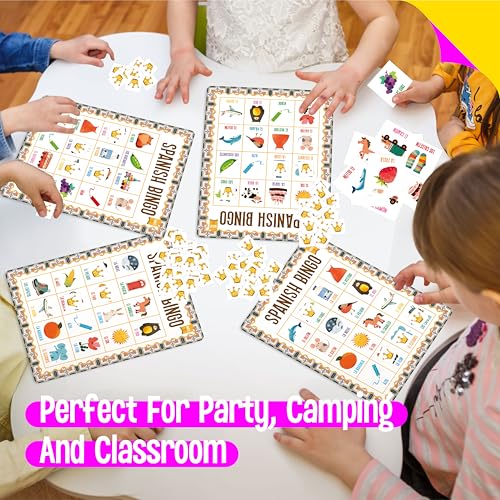 SpriteGru Spanish Bingo Game, 25 Boards for Spanish Vocabulary Bilingual Word Bingo Game Educational Toys for Language Learning - Ages 5 and up (Up to 25 Players) - style: Spanish Bingo Game