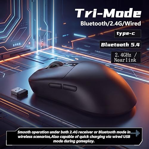 Keymatic G58 Wireless Gaming Mouse, 24000 DPI,Lightweight, Tri-Mode Rechargeable Wireless Mouse with 4 Programmable Buttons, LCD Screen, Dual Battery Rechargeable Compatible with PC, Mac-Black