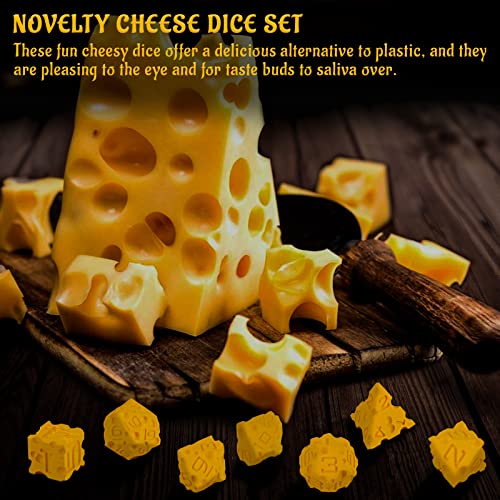 CZYY Cheese Dice Set, 7 Polyhedral Dice for Tabletop RPGs | Food-Themed Novelty Dice, Cheese Hole Details, 3D Printed, For Tabletop Games, Collections & Gamer Gifts