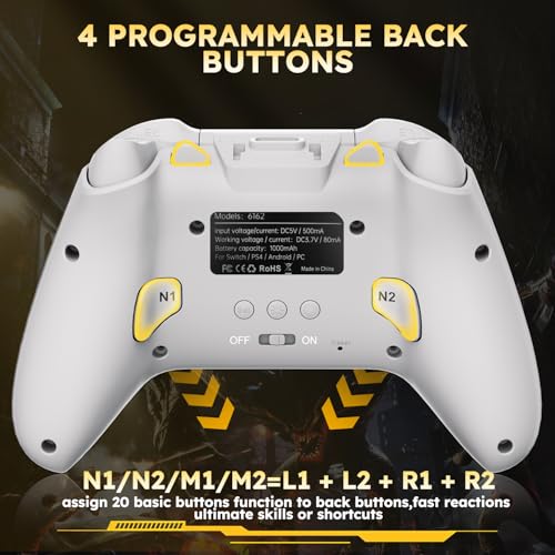 Interactive Screen Wireless Gaming Controller for PC/PS4/ Switch/Android/iOS, 4 Programmable Buttons, Turbo, 6-axis Gyro, Dual Vibration, RGB Lighting, Share, Screenshot, 1000mAh, Wake-up White - color: White