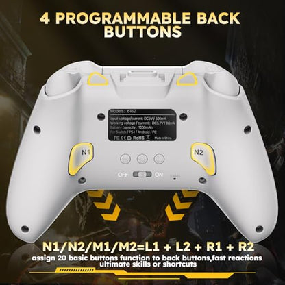 Interactive Screen Wireless Gaming Controller for PC/PS4/ Switch/Android/iOS, 4 Programmable Buttons, Turbo, 6-axis Gyro, Dual Vibration, RGB Lighting, Share, Screenshot, 1000mAh, Wake-up White - color: White