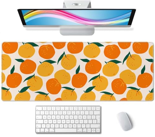 Large Gaming Mouse Pad with Stitched Edges, Desk Mat Extended Keyboard Pad, Non-Slip Rubber Base Desk Pad for Laptop, Office, Home, 31.5X11.8 inch Mandarins Oranges Summer Fruits - color: Mandarins Oranges Summer Fruits
