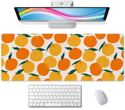 Large Gaming Mouse Pad with Stitched Edges, Desk Mat Extended Keyboard Pad, Non-Slip Rubber Base Desk Pad for Laptop, Office, Home, 31.5X11.8 inch Mandarins Oranges Summer Fruits - color: Mandarins Oranges Summer Fruits