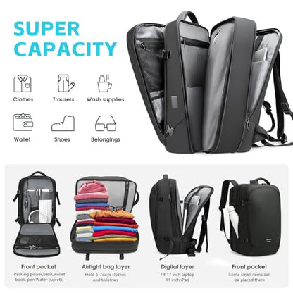 TANGCORLE Vacuum-Compressed Travel Backpack: Expandable, Airline-Approved Laptop Backpack—Unisex Business Backpack - color: Black-a42l