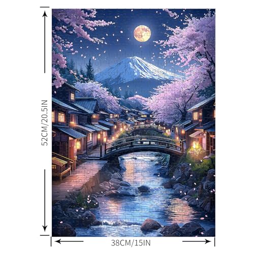Puzzles for Adults 500 Pieces, Cherry Blossom Jigsaw Puzzles - Cherry Blossom Village, Impossible Unique Puzzle for Seniors Family, 20.47 x 14.96 inches, 1:1 Poster, Letter on The Back - style: Cherry