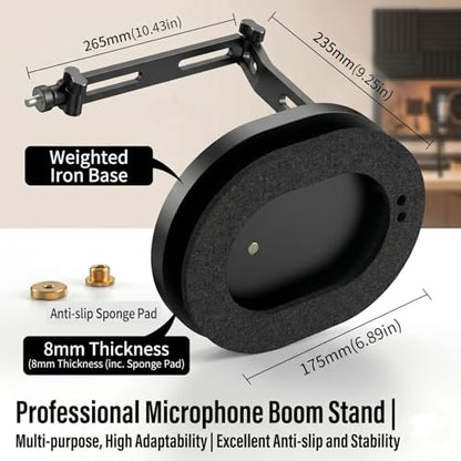Desktop Microphone stand,Gaming Microphone Boom Arm Stand,Weighted Base | Aluminum Mic Arm with 3/8" to 5/8" adapter, compatible with Blue Yeti HyperX Fifine most mics for podcast and streaming