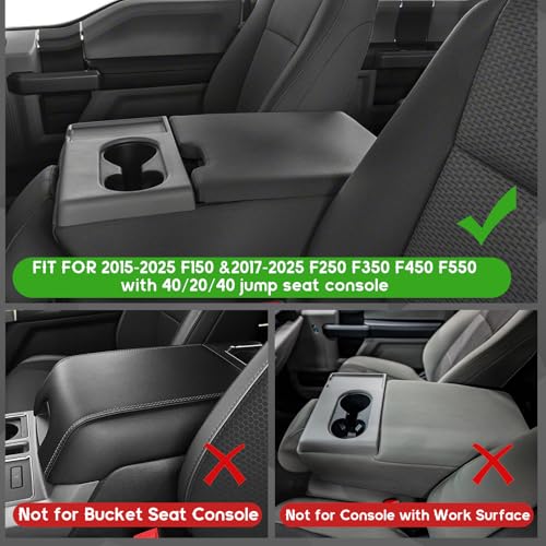 ramuel Center Console Armrest Cover for Ford F150 2015-2025 | for F250 F350 F450 F550 2017-2025 40/20/40 Jump Seat Console,Anti-Scratch ， Non-Slip ，PU Leather ，Easy Install - size: for F150 14th Gen Jump Seat Console