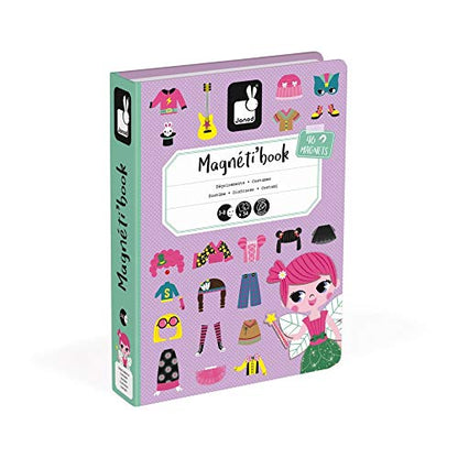Janod - MagnetiBook 55 pc Magnetic Girl's Costumes Game - Creative Play - Enhances Creativity and Cognitive Skills - Portable Design, STEM Learning, Boosts Confidence | Promotes STEM Learning - Enhances Cognitive Skills - Portable Travel Design - Boosts K