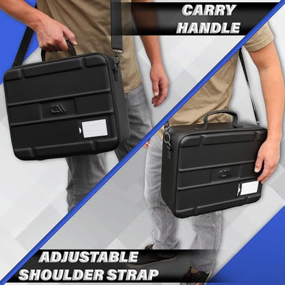 CASEMATIX Miniature Carrying Case - 144 Slot Miniature Storage Case with Four Impact-Absorbing Foam Trays For Minis, Adjustable Shoulder Strap, ID Card Holder and More!