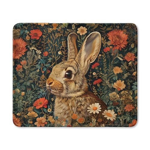 Vintage Floral Bunny Mouse Pad, Gifts for Bunny Rabbit Lovers, Dark Cottagecore Moody Flower Rabbit Mouse Pad for Home Office Computer Gaming Desk Essentials, 9.5x7.9 Inch - color: 16Child