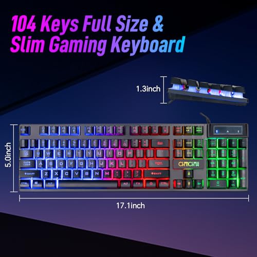 CHONCHOW Wired Gaming Keyboard, Light Up with Anti-Ghosting Keys | 104 Keys Full Size Ergonomic Design Cheap Keyboard LED Backlit for PC Mac Laptop Desktop, Gaming or Office