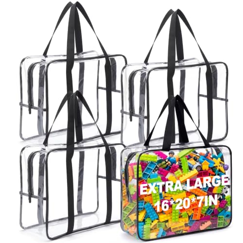 16 x 20 x 7 in 4 Pack Toy Storage Bags,Black | Clear PVC Design, Easy Access Zipper, Durable Carry Handles, Ideal for Toys, Games and Home Organization - color: Black, size: 16 x 20 x 7 in