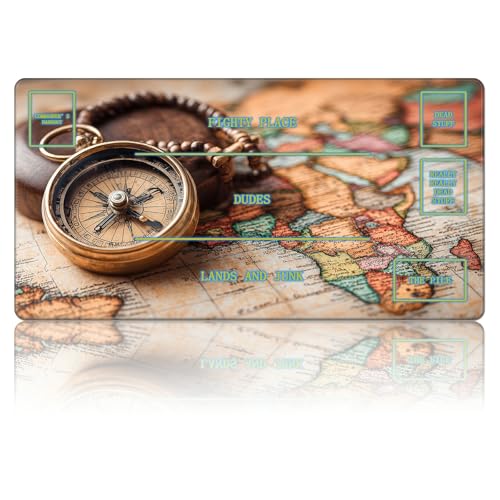 Vintage Map Compass Humorous MTG Playmat with Card Zones - Funny Commander EDH Card Game Mat for Magic - TCG Layout Desk Pad - Non-Slip Rubber Base & Durable Surface 24x14 inch - color: Vintage Map Compass, size: Zone 5