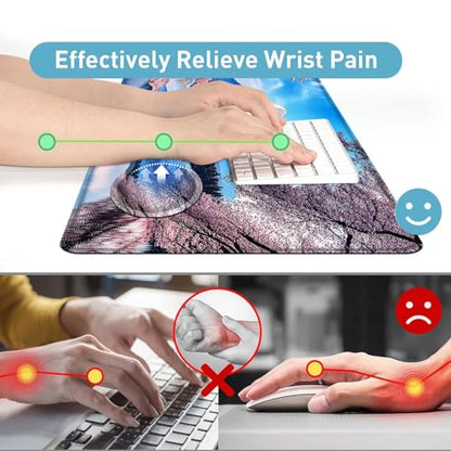 Large Mouse Pad and Keyboard Wrist Rest, Desk Pad for Keyboard and Mouse, 4-in-1 Large Gaming Mouse Pad with Wrist Support, Desk Mat for Home Office Study Game,Cherry Blossoms in The Lake - color: Cherry Blossoms in the Lake