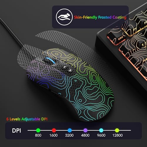 Womier Wired Gaming Mouse, 12800 DPI RGB Computer Mouse | Topographic with 7 Programmable Buttons&7 Backlit Modes,Software Supports DIY Black Gamer Mouse for Laptop Mac Windows,G706 - color: Y-Black