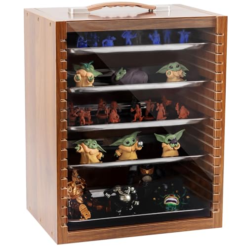 Miniature Carrying Case for Collectibles | Miniature Storage & Display Case for Figurines | Figure Model Holder & Transport Box | Also for Action Figures - color: Brown