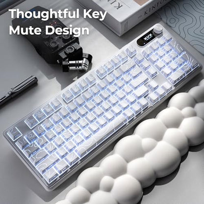 OHY XVX Wireless Keyboard,99Keys Quiet Typing Membrane Gaming Keyboard with Logo Display & Knob, RGB Backlit, USB C Rechargeable, 94 Keys PBT Keycap for Windows PC, Mac, Linux-White