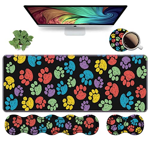 Ergonomic Keyboard Wrist Rest & Mouse Pad Wrist Rest Set,Large XXL Gaming Mousepad 31.5"x 11.8",Memory Foam,Easy Typing Pain Relief,Multifunctional Desk Mat for Office & Home,Colorful Dog Paw Print - color: Colorful Dog Paw Print