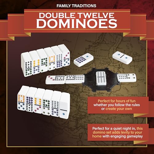 Continuum Games Family Traditions Double 12 Dominoes Tin, Crystalline Dominoes