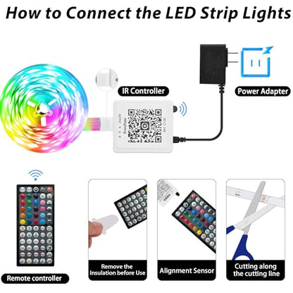 Ledagic 130 ft LED Lights for Bedroom (2 Rolls of 65ft) | Music Sync RGB LED Strip Lights with APP & Remote Control LED Lights for Room Home Party Christmas Wall Decor - size: 130ft