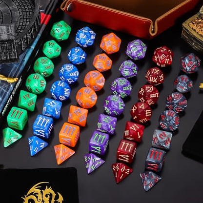 CiaraQ Polyhedral Dice Set - DND Role Playing Dice | Acrylic RPG Dice for Dungeons and Dragons MTG Table Games, Multicolor, 42pcs - color: Green/Purple/Black/Red/Blue/Orange