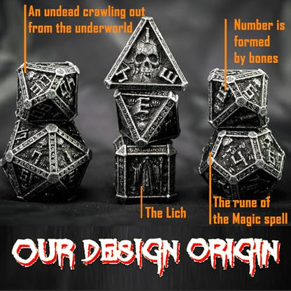 Metal DND Dice Set for D&D Dungeons and Dragons RPG Game Skull Wizard Theme Polyhedral Dice with Metal Gift Box for Dice Goblin Collectable Unique Skeleton Halloween Accessories (Green Brass) - color: Green Brass