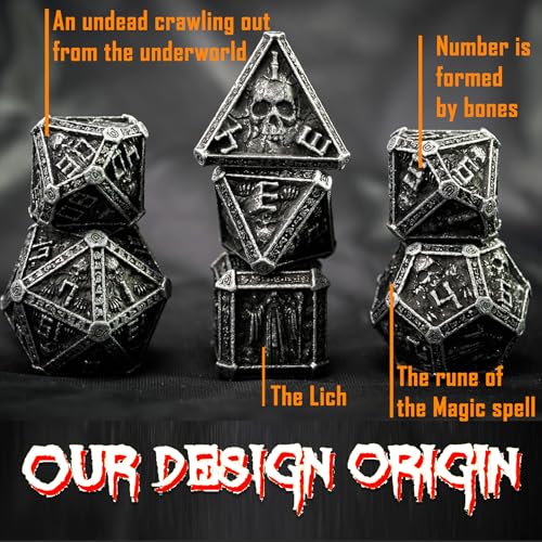 Metal DND Dice Set for D&D Dungeons and Dragons RPG Game Skull Wizard Theme Polyhedral Dice with Metal Gift Box for Dice Goblin Collectable Unique Skeleton Halloween Accessories (Iridescent) - color: Iridescent